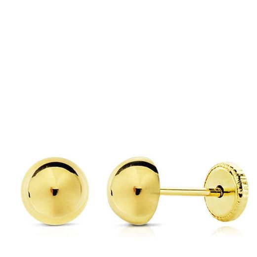 18K Pendientes Oro Amarillo Media Bola Lisa 7 Mm Cierre Tuerca
