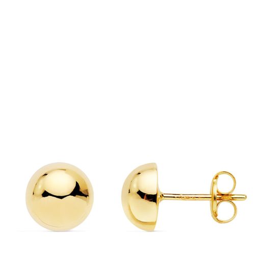 18K Pendientes Oro Amarillo Media Bola Lisa Brillo 7 Mm. Cierre Presion