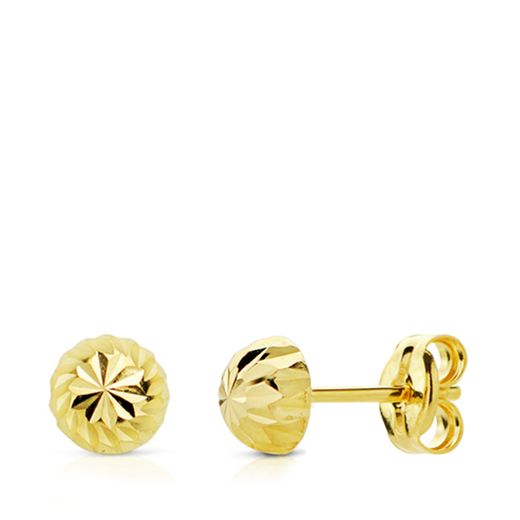 18K Pendientes Oro Amarillo Media Bola Tallada 5 Mm Cierre Presion
