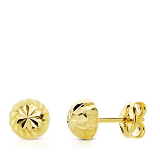 18K Pendientes Oro Amarillo Media Bola Tallada 7 Mm Cierre Presion