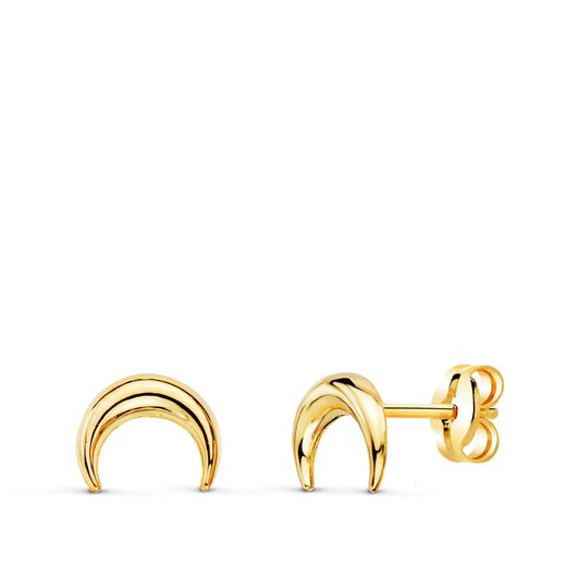 18K Pendientes Oro Amarillo Media Luna Lisa 7.5 X 6 Mm. Cierre Presion