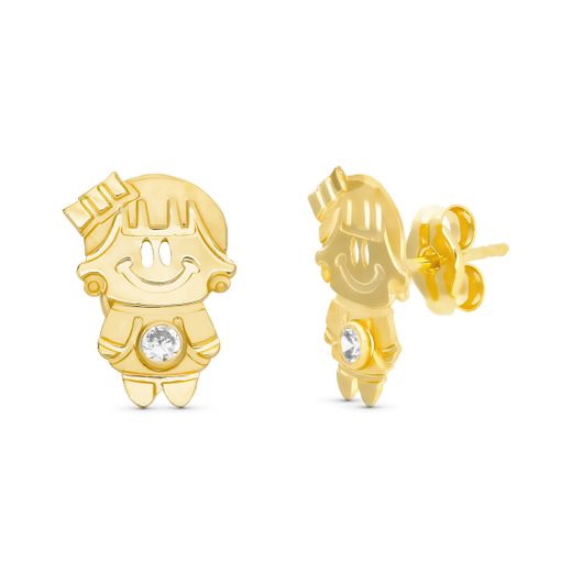 18K Pendientes Oro Amarillo Nena 11X7 Mm Con Circonita Cierre Presion