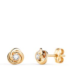 18K Pendientes Oro Amarillo Nudo Con Circonita. Medida: 6X6 Mm. Cierre Presion
