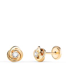 18K Pendientes Oro Amarillo Nudo Con Circonita. Medida: 6X6 Mm. Cierre Tuerca