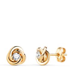 18K Pendientes Oro Amarillo Nudo Con Circonita. Medida: 7X7 Mm. Cierre Presion
