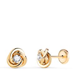 18K Pendientes Oro Amarillo Nudo Con Circonita. Medida: 7X7 Mm. Cierre Tuerca
