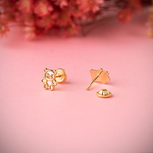 18K Pendientes Oro Amarillo Osito Silueta Interior Nacar 7 X 6 Mm. Cierre Tuerca