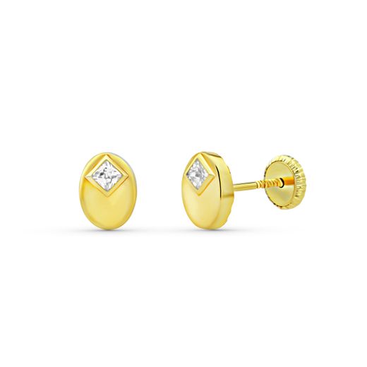 18K Pendientes Oro Amarillo Oval Circonita 7X5 Mm