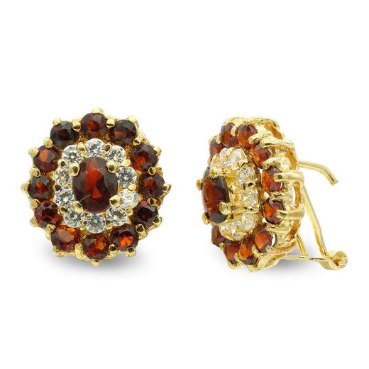 18K Pendientes Oro Amarillo Oval Con Circonita Cierre Omega