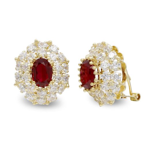 18K Pendientes Oro Amarillo Oval Piña Circonita Cierre Omega