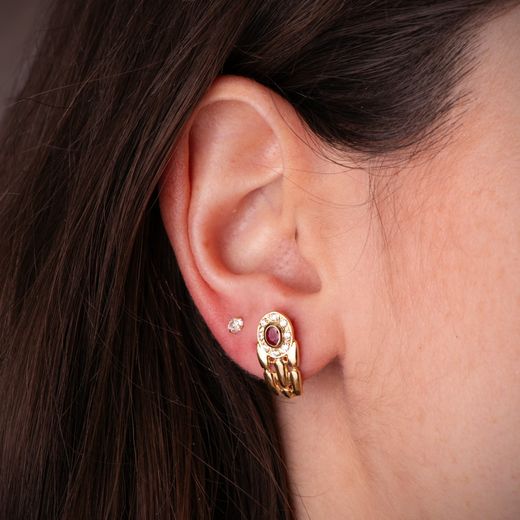 18K Pendientes Oro Amarillo Panter Con Rubí Y Circonitas. 16 X 8 Mm. Cierre Catalan