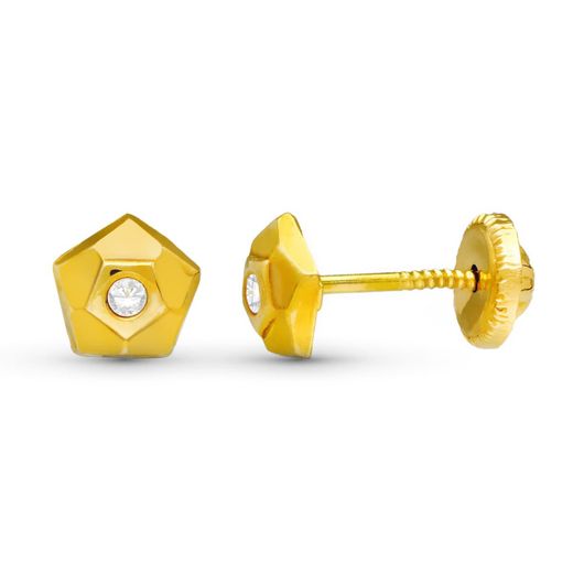 18K Pendientes Oro Amarillo Pentagono. 5X5 Mm Cierre Tuerca