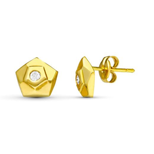 18K Pendientes Oro Amarillo Pentagono. 7X7 Mm Cierre Tuerca