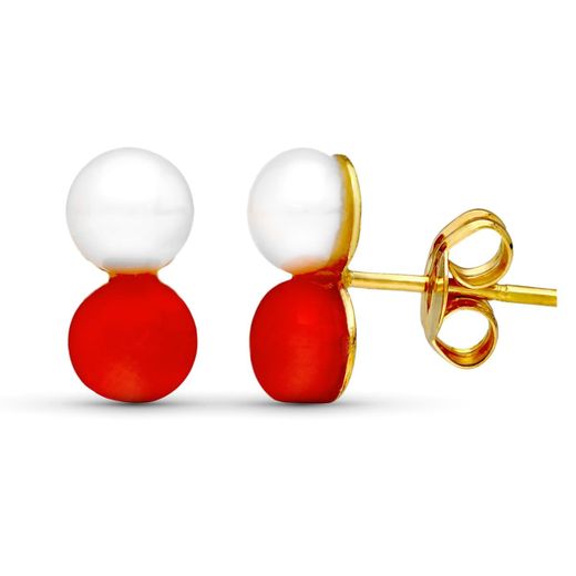 18K Pendientes Oro Amarillo Perla 10X5 Mm Cierre Presion