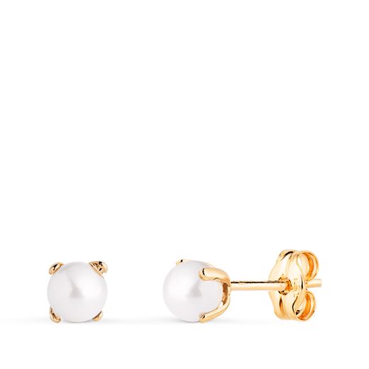 18K Pendientes Oro Amarillo Perla Con 4 Garras. Medida: 4 Mm. Cierre Presion