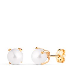 18K Pendientes Oro Amarillo Perla Con 4 Garras. Medida: 6 Mm. Cierre Presion