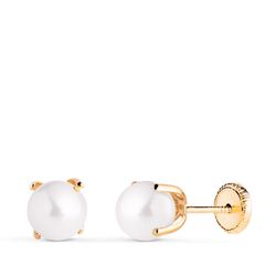 18K Pendientes Oro Amarillo Perla Con 4 Garras. Medida: 6 Mm. Cierre Tuerca