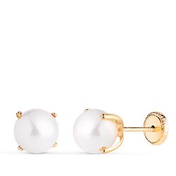 18K Pendientes Oro Amarillo Perla Con 4 Garras. Medida: 7 Mm. Cierre Tuerca
