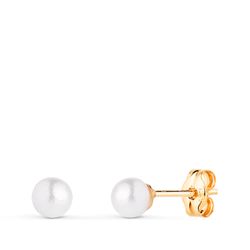 18K Pendientes Oro Amarillo Perla Con Casquilla. Medida: 4 Mm. Cierre Presion