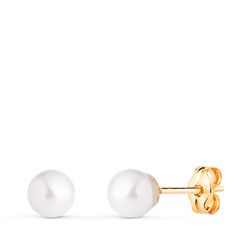 18K Pendientes Oro Amarillo Perla Con Casquilla. Medida: 5 Mm. Cierre Presion