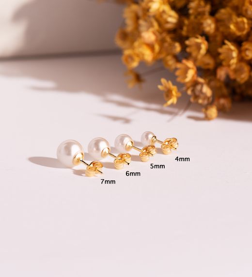 18K Pendientes Oro Amarillo Perla Con Casquilla. Medida: 5 Mm. Cierre Presion