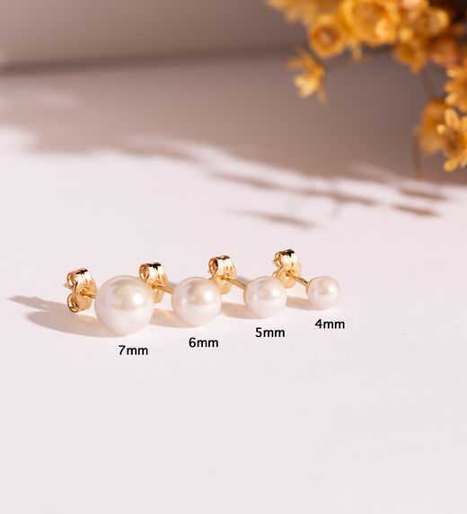 18K Pendientes Oro Amarillo Perla Con Casquilla. Medida: 5 Mm. Cierre Presion