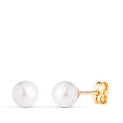 18K Pendientes Oro Amarillo Perla Con Casquilla. Medida: 6 Mm. Cierre Presion