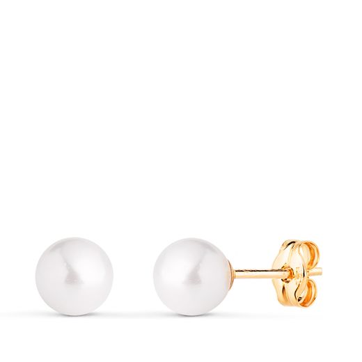 18K Pendientes Oro Amarillo Perla Con Casquilla. Medida: 6 Mm. Cierre Presion