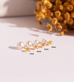 18K Pendientes Oro Amarillo Perla Con Casquilla. Medida: 6 Mm. Cierre Presion