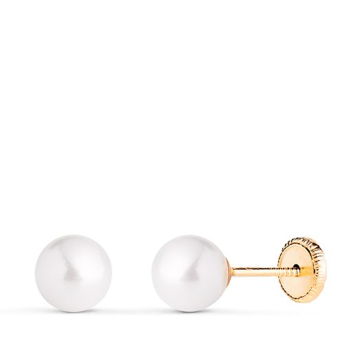 18K Pendientes Oro Amarillo Perla Con Casquilla. Medida: 6 Mm. Cierre Tuerca