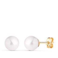 18K Pendientes Oro Amarillo Perla Con Casquilla. Medida: 7 Mm. Cierre Presion