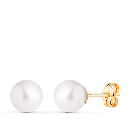 18K Pendientes Oro Amarillo Perla Con Casquilla. Medida: 7 Mm. Cierre Presion
