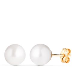 18K Pendientes Oro Amarillo Perla Cultivada 8 - 8,5 Mm Con Casquilla Cierre Presion