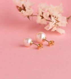 18K Pendientes Oro Amarillo Perla Cultivada 8 - 8,5 Mm Con Casquilla Cierre Presion