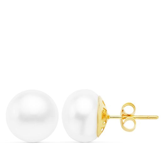 18K Pendientes Oro Amarillo Perla Cultivada Barroca 11 A 12 Mm Cierre Presion