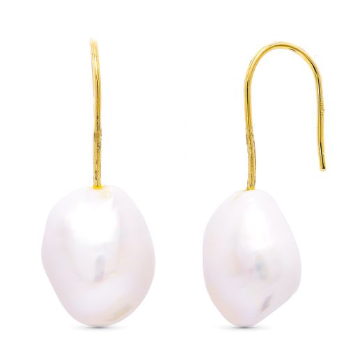 18K Pendientes Oro Amarillo Perla Cultivada Pera 33X10 Mm Cierre Gancho