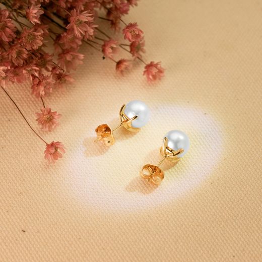 18K Pendientes Oro Amarillo Perla Cultivadas 8-8.5 Mm Cierre Presion