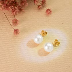 18K Pendientes Oro Amarillo Perla Cultivadas 9-9.5 Mm Cierre Presion