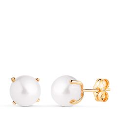 18K Pendientes Oro Amarillo Perlas Con 4 Garras. Medida: 7 Mm. Cierre Presion