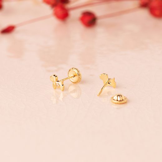 18K Pendientes Oro Amarillo Perros Con Circonita 5 X 4,5 Mm. Cierre Tuerca