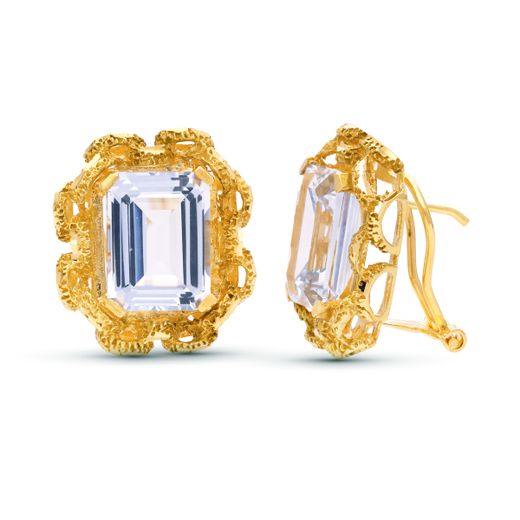 18K Pendientes Oro Amarillo Piedra 20X17 Mm Cierre Omega