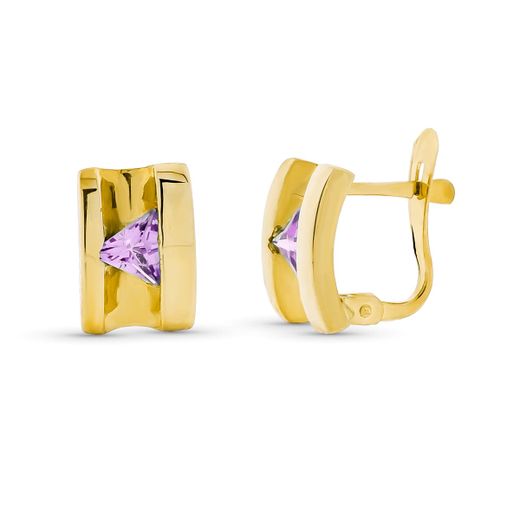 18K Pendientes Oro Amarillo Piedra Amatista 10X7 Mm Cierre Catalán