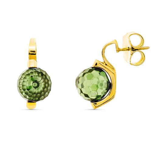 18K Pendientes Oro Amarillo Piedra Color Verde 10 Mm Cierre Presion
