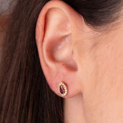 18K Pendientes Oro Amarillo Piedra Gota Amatista Y Circonitas. 8,5 X 6 Mm. Cierre Presion