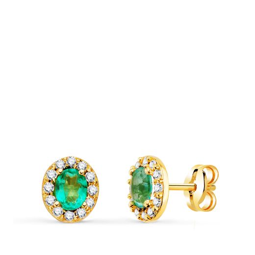 18K Pendientes Oro Amarillo Piedra Oval Topacio Paraiba Y Circonitas. 6,5 X 5,5 Mm. Cierre Presion