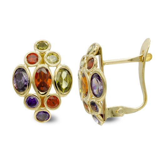 18K Pendientes Oro Amarillo Piedras Colores Cierre Catalan