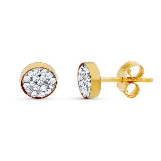18K Pendientes Oro Amarillo Piedras Redondo 4 Mm Cierre Presion