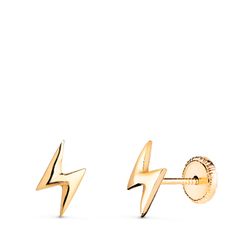 18K Pendientes Oro Amarillo Rayo En Brillo. Medida: 8X4 Mm. Cierre Tuerca