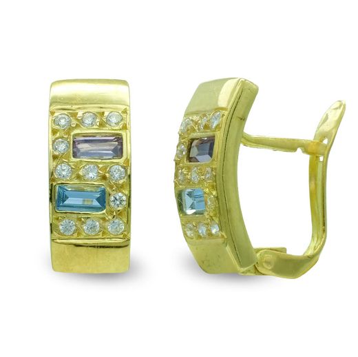 18K Pendientes Oro Amarillo Rectangular Con Circonita Cierre Catalan