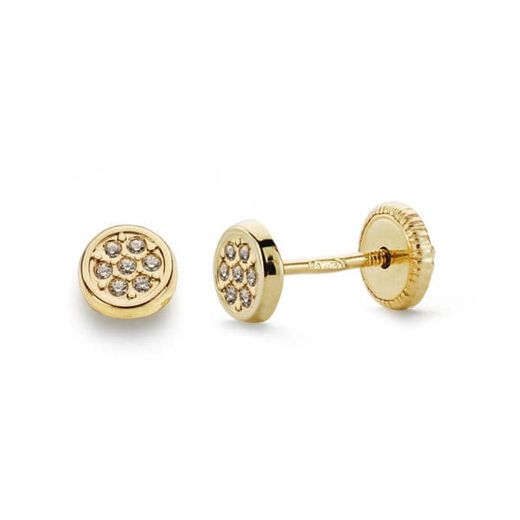18K Pendientes Oro Amarillo Redondo Circonita 4.5 Mm Cierre Tuerca